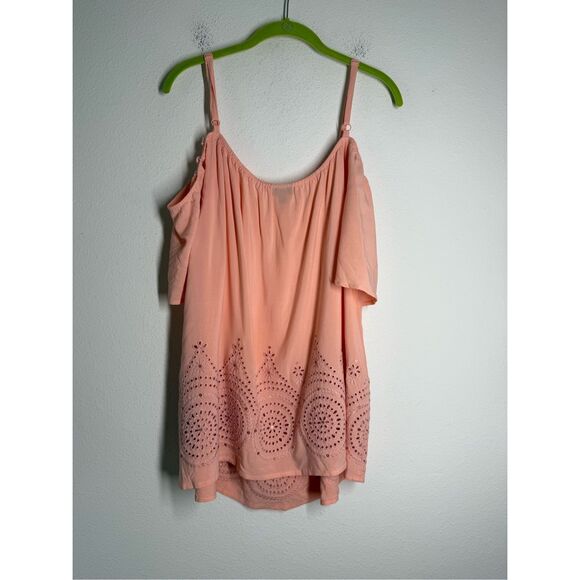 Torrid Peach Challis Eyelet Border Cold Shoulder Casual Top Womans Size 2X - Picture 5 of 11